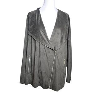 Evans Grey Faux Suede Drape Neck Moto Jacket Plus Size 20